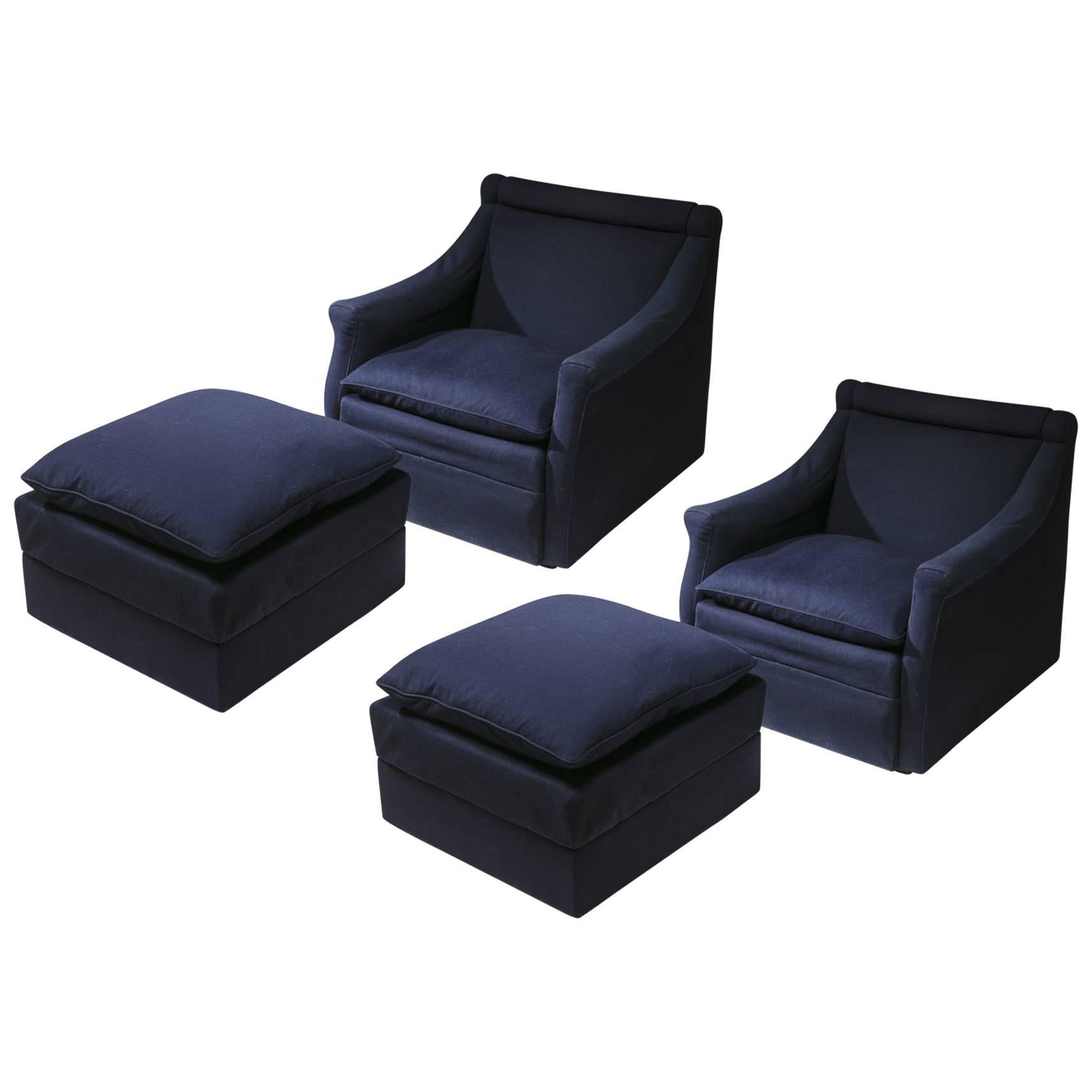 Pair of "San Siro" Lounge Chairs with Ottomans by Caccia Dominioni for Azucena