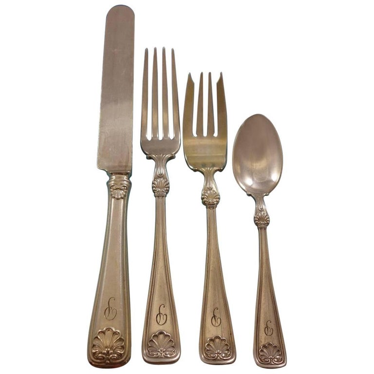 Shell by Gorham Silverplated Flatware Set Service Massive 417 Pieces Monogram P For Sale at 1stDibs