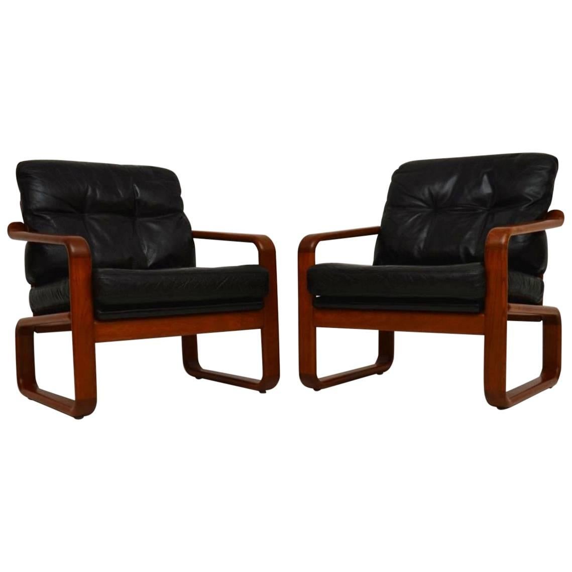 Pair of 1960s Danish Teak and Leather Armchairs
