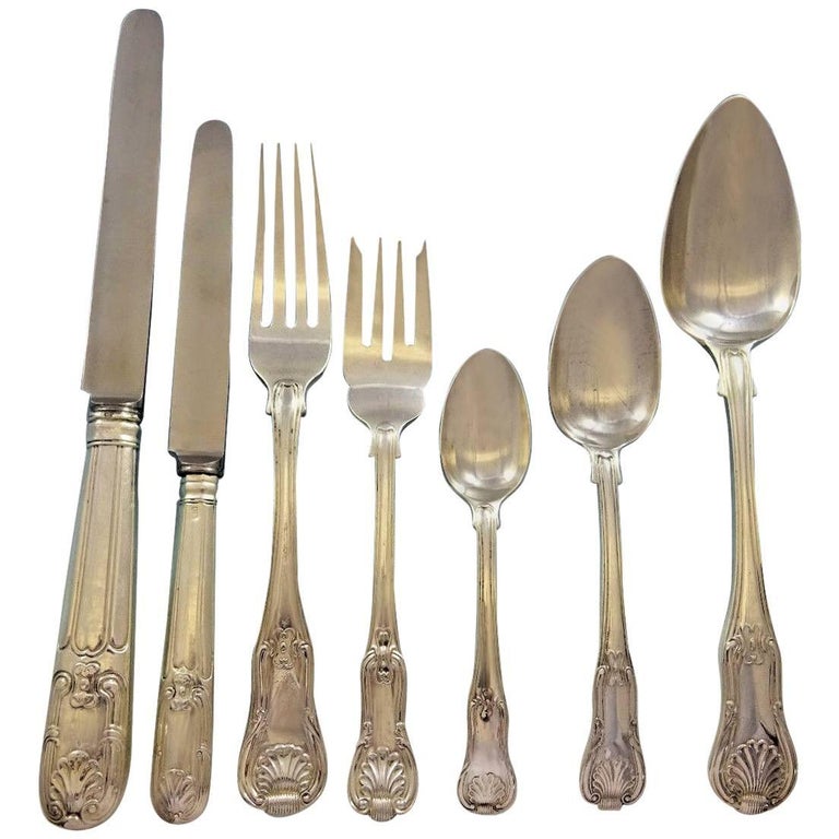 Kings English Sterling Silver Flatware Set for 12 Service 84 Pieces