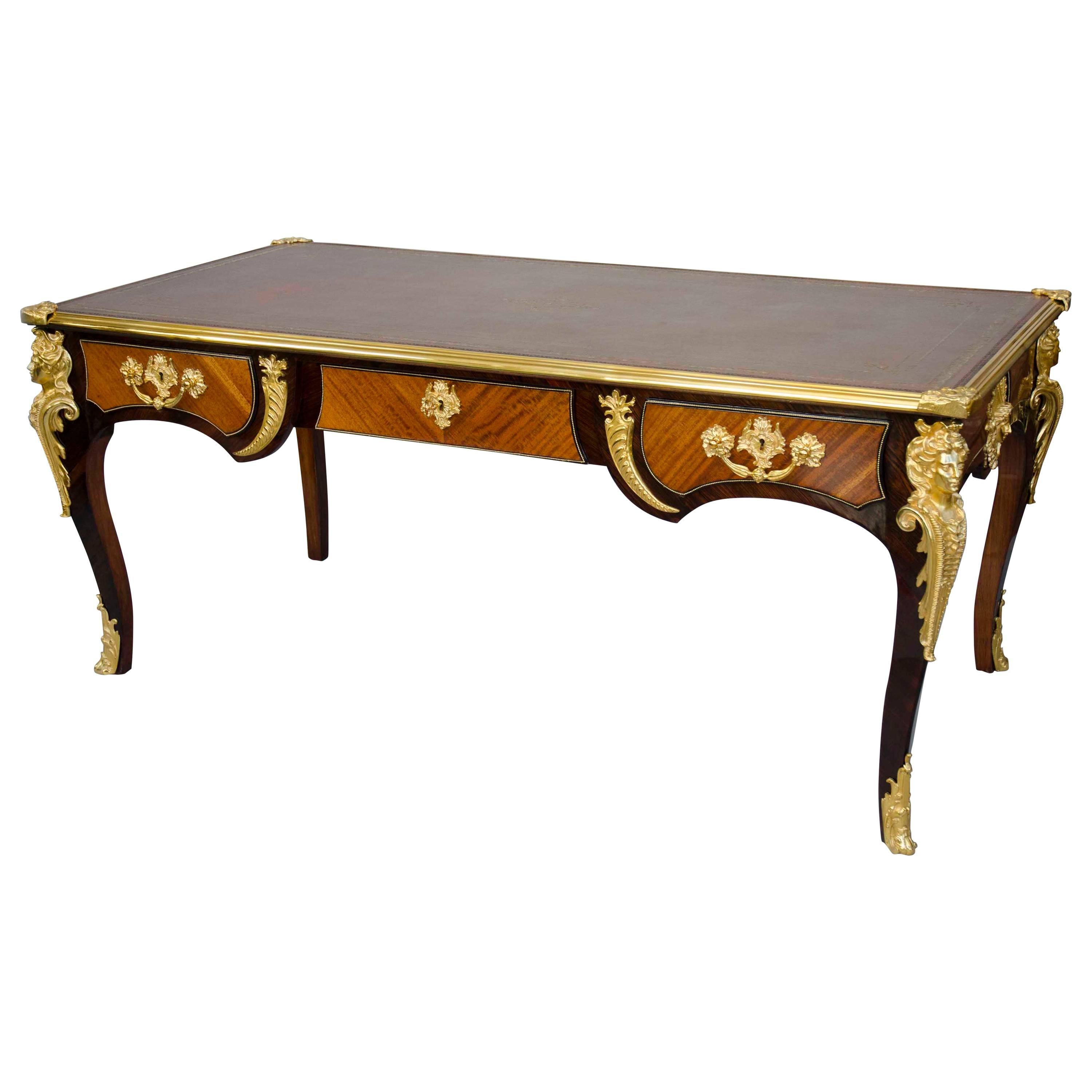 19th Century French Regency Style Rose and Kingwood Office Desk, after Cressent