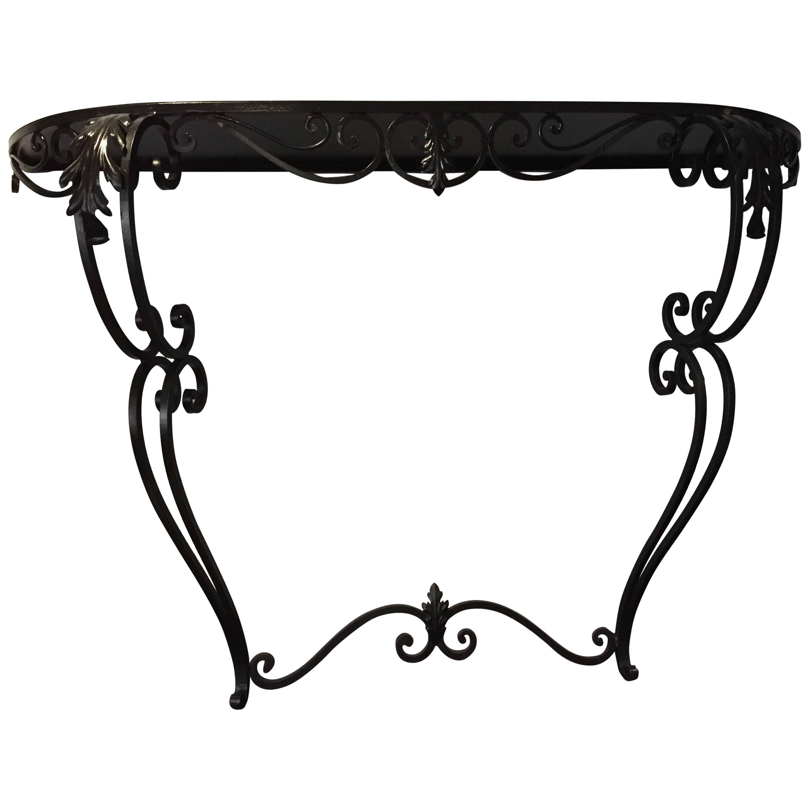 Late 19th Century French Louis XVI Style Wrought Iron Console For Sale