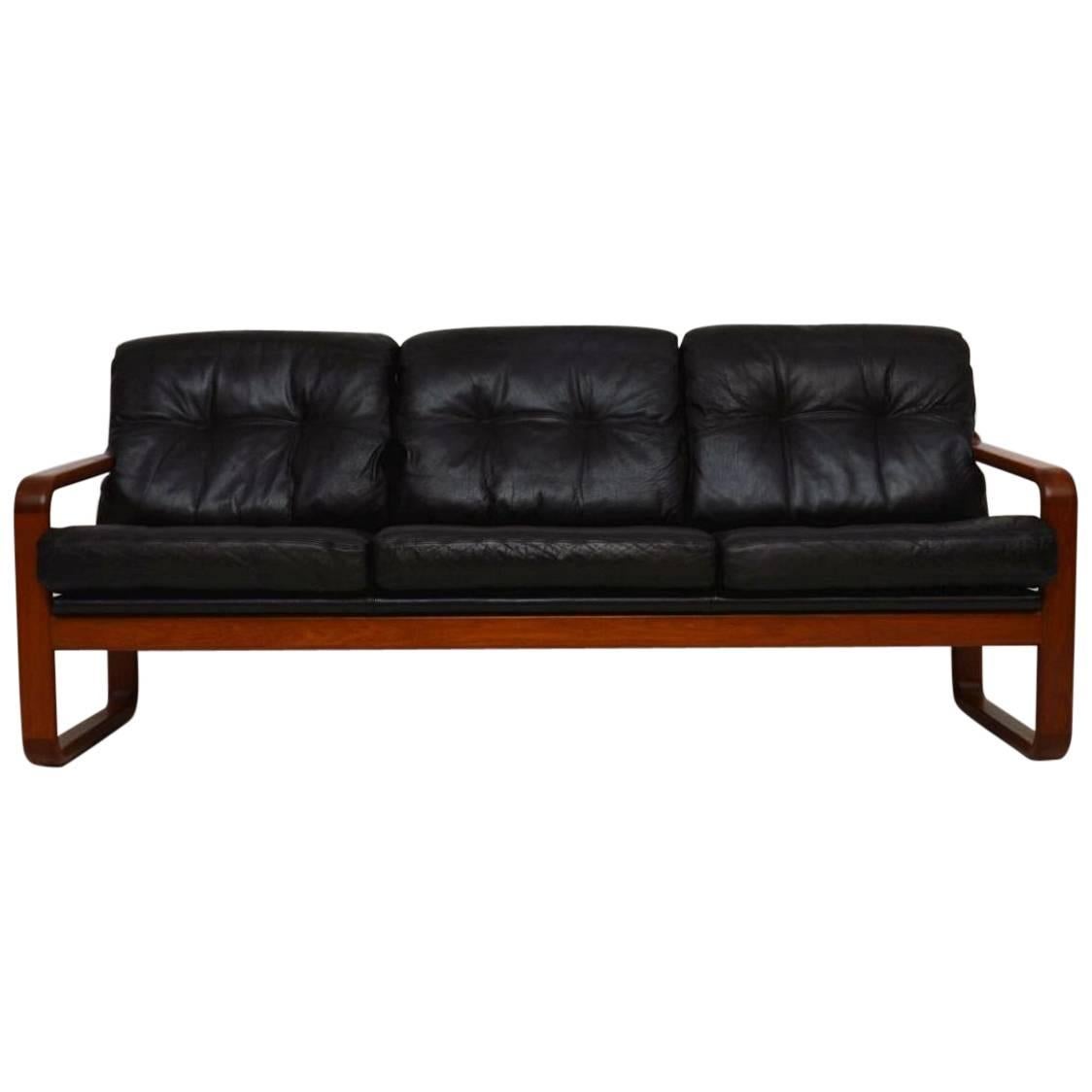 1960s Danish Teak and Leather Vintage Sofa