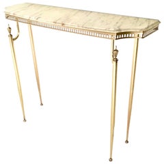Demilune Marble and Brass Console Table, Italy, 1950s