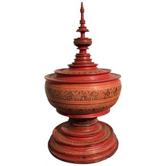 19th Century Burmese Red Lacquer Painted Hsun-Ok