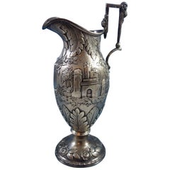 Vintage Repousse by AG Schultz Sterling Silver Milk Pitcher Architectural Castle, Leaves