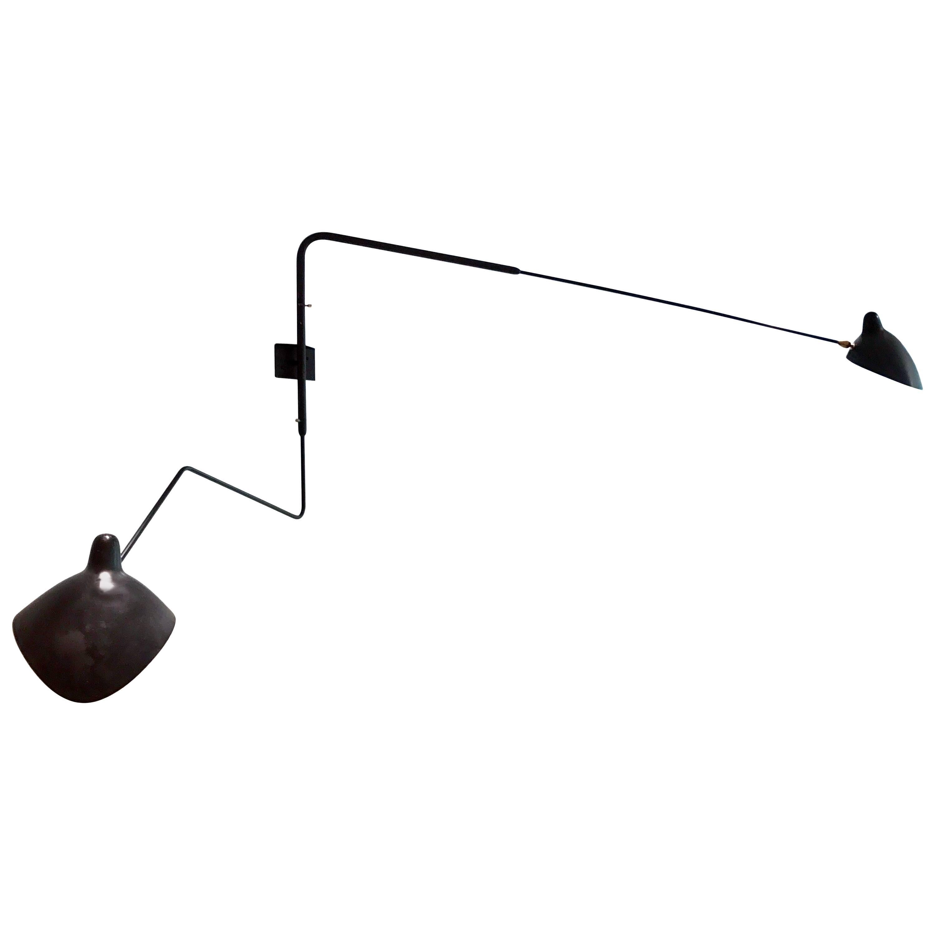 Serge Mouille, Pivoting Two Armed Wall Light With Lampadaire And Casquette Serge Mouille, Pivoting Two Armed Wall Light With Lampadaire And Casquette