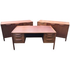 Jens Risom Walnut Desk and Matching Pair of Cabinets