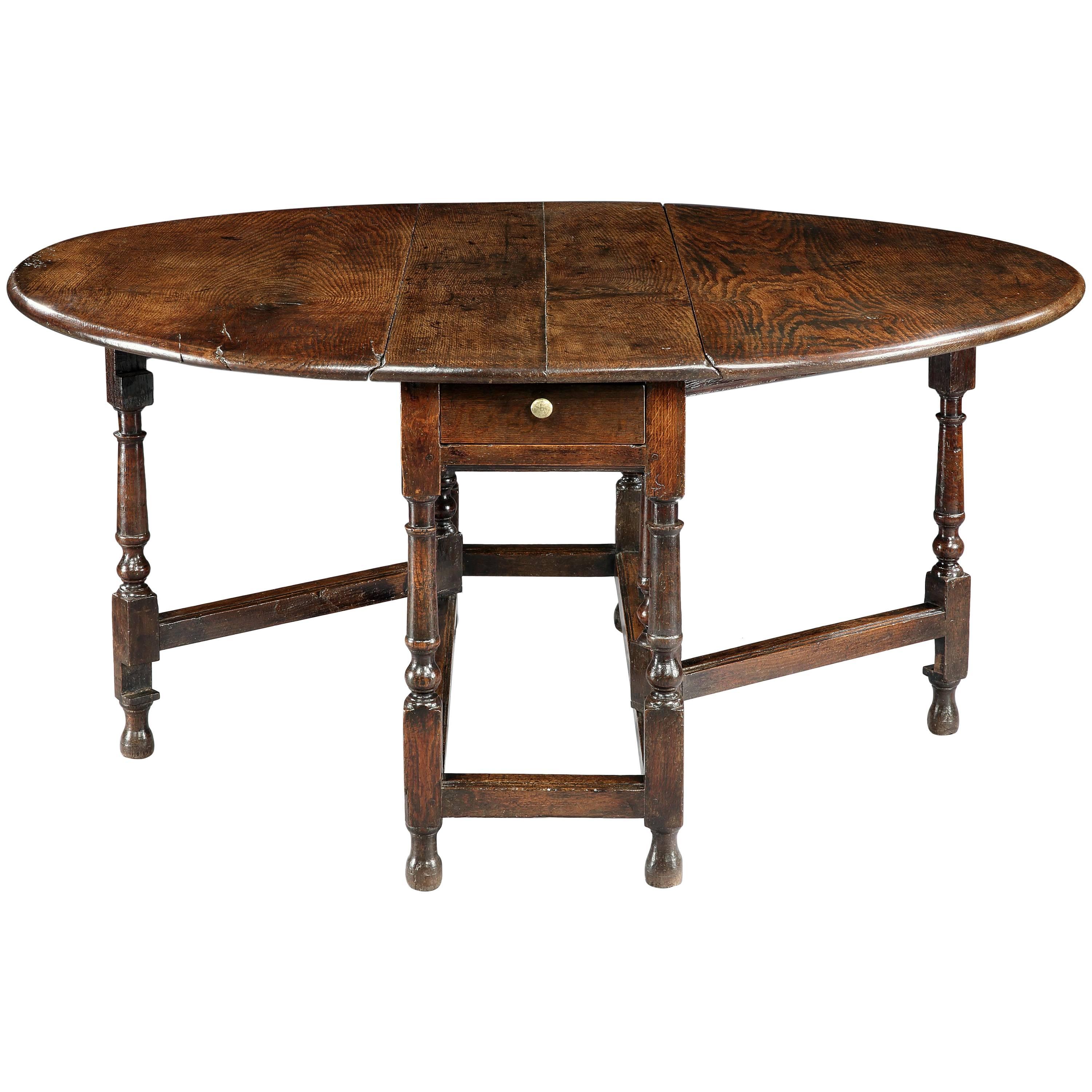 William and Mary Period Oval Drop-Leaf Dining Table  For Sale