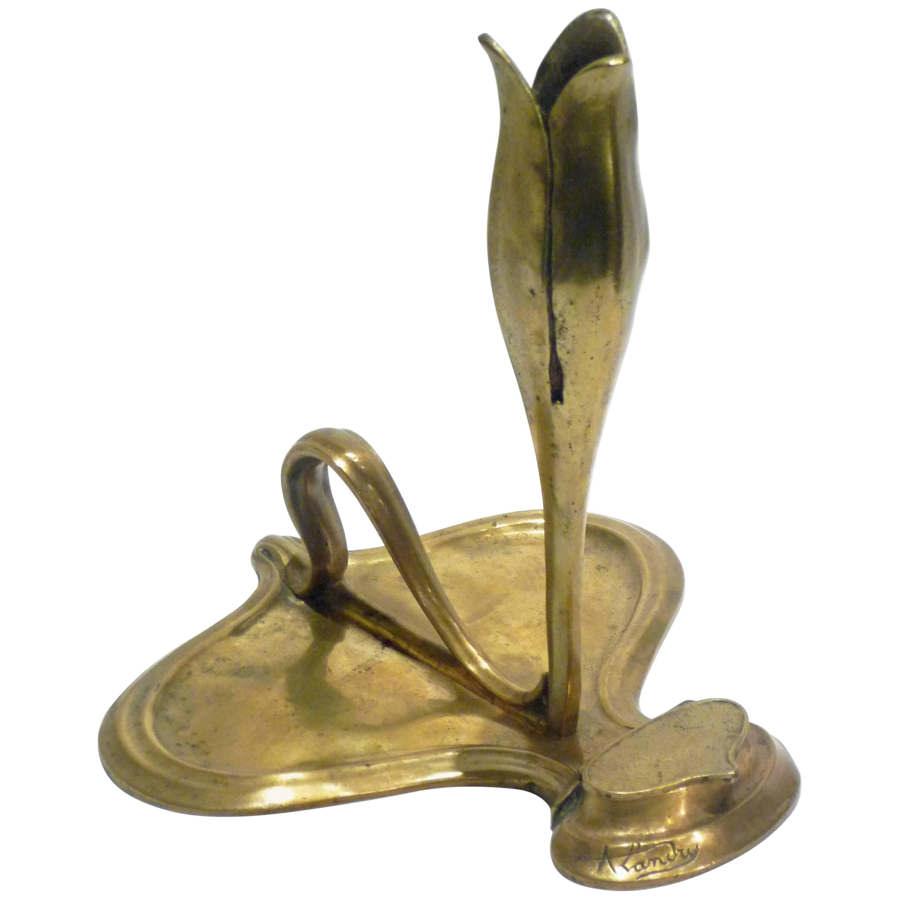 Abel Landry, an Art Nouveau Gilt Bronze Candlestick, Signed For Sale