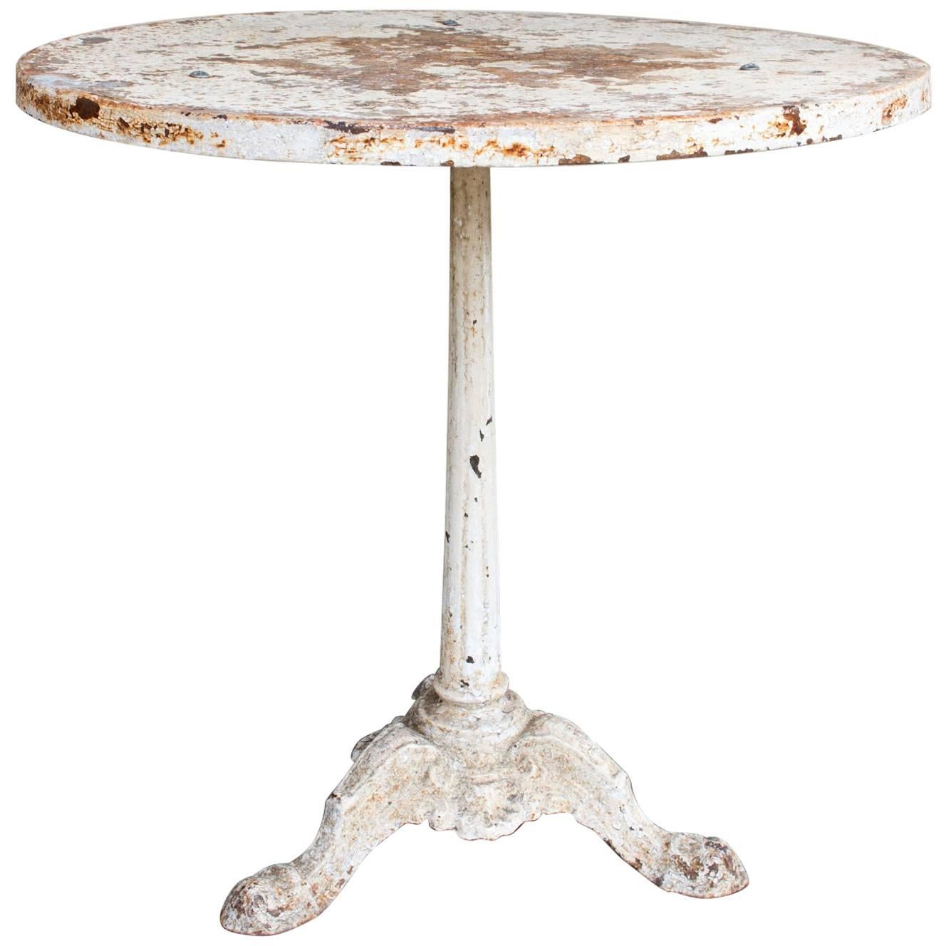Rustic Painted 1920s Cast Iron and Metal Bistro Table Found in France