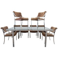 1970s Pierre Cardin Chrome Dining Table with Eight Chairs