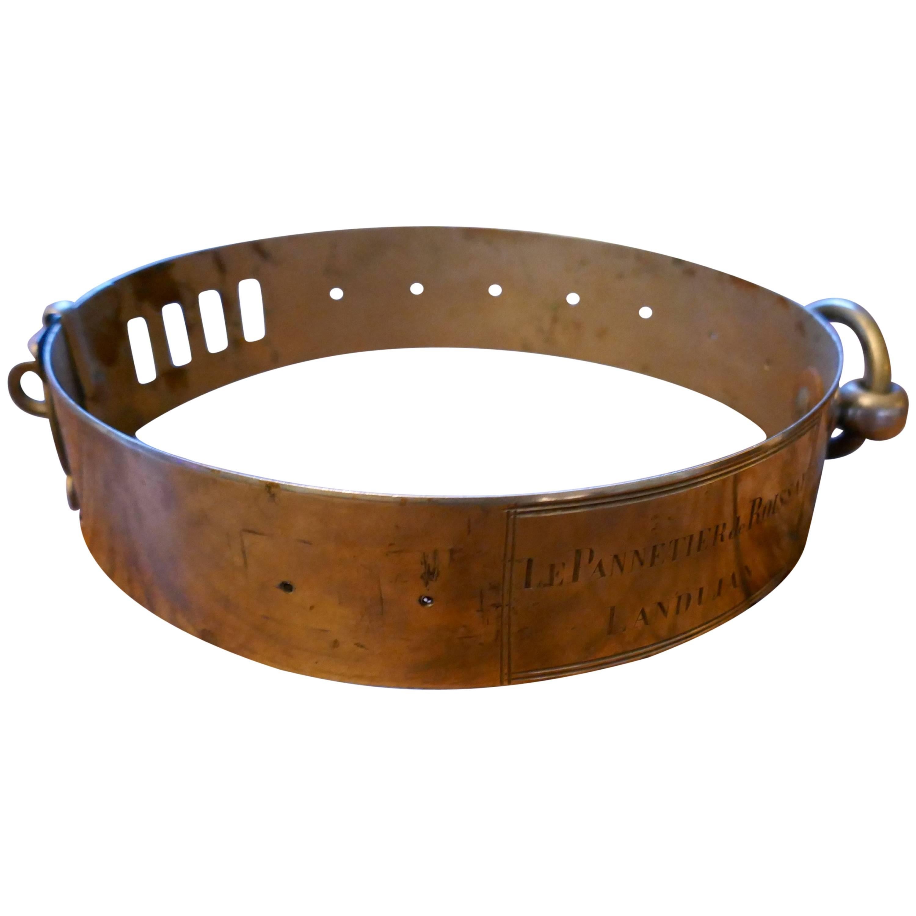 19th Century French Nickel Silver Hunting Dog Collar, Engraved Provenance