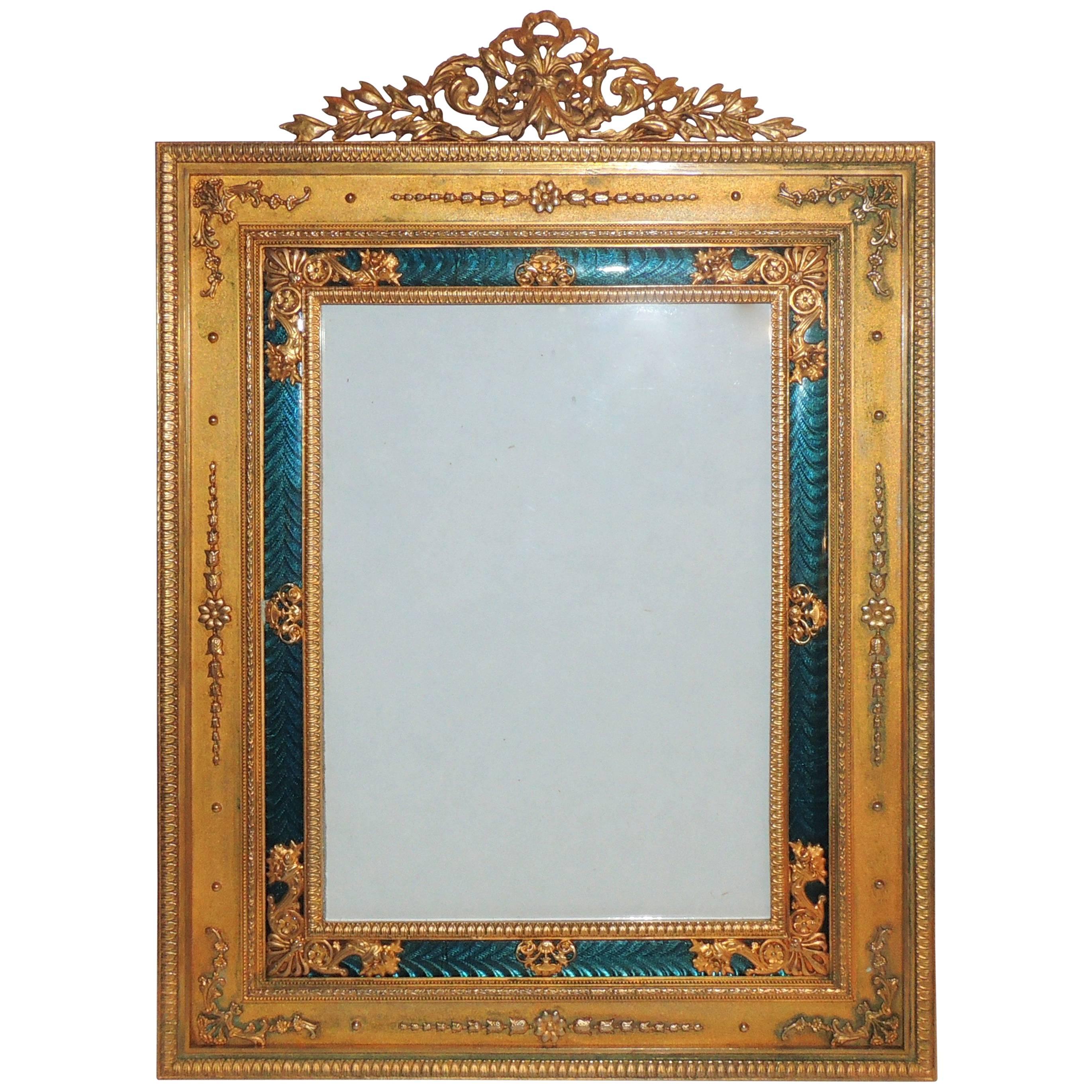 Elegant French Regency Empire Dore Bronze Very Fine Green Enamel Picture Frame