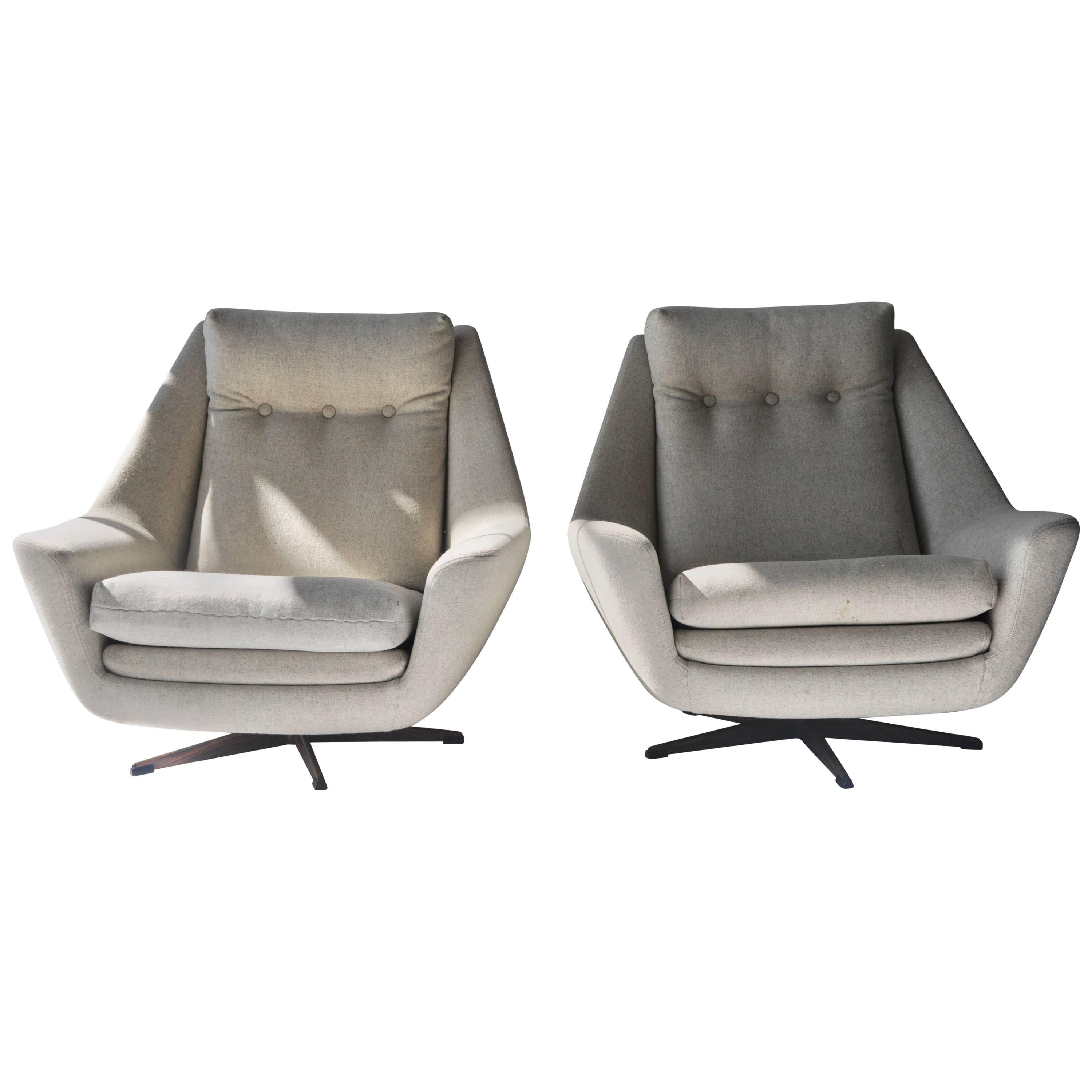 Pair of H. W. Klein Swivel Lounge Chairs