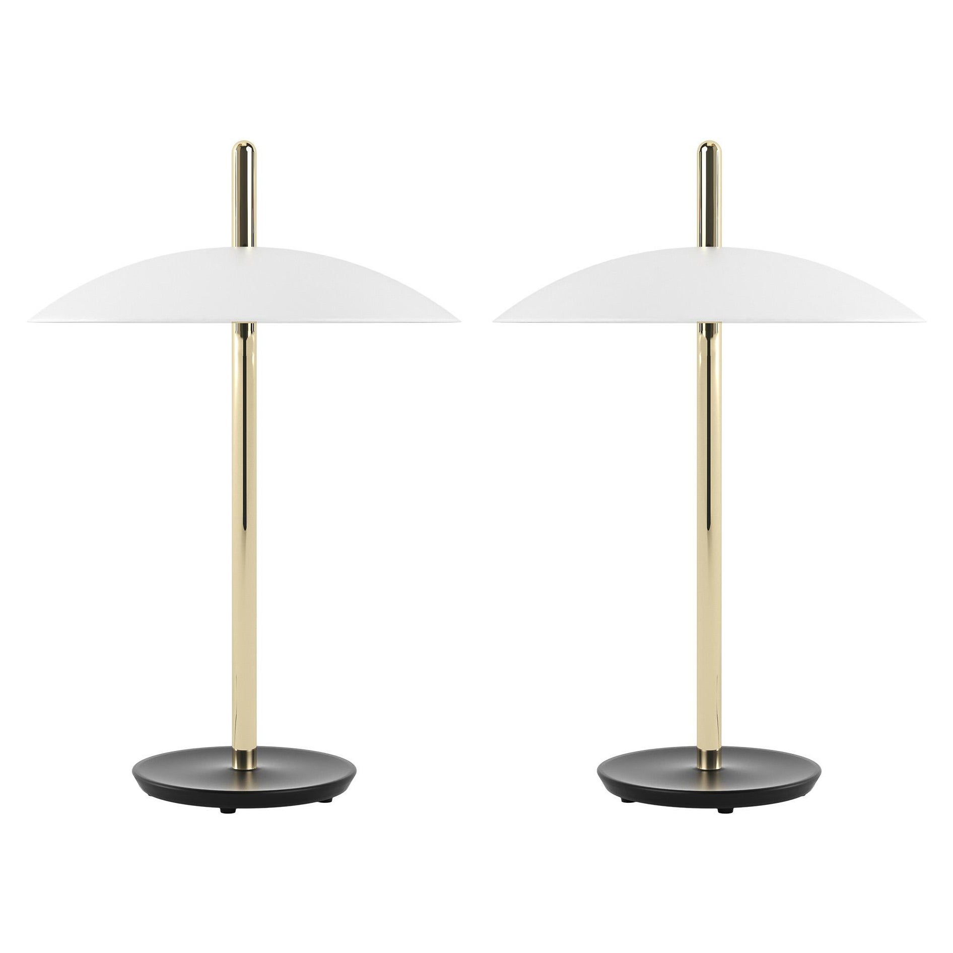 Pair of Signal Table Lamps from Souda, White & Brass, Made to Order For Sale