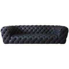 Italian Tufted Black Leather Chester Moon Sofa by Paola Navone for Baxter