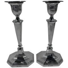 Handsome Pair of English Edwardian Sterling Silver Candlesticks