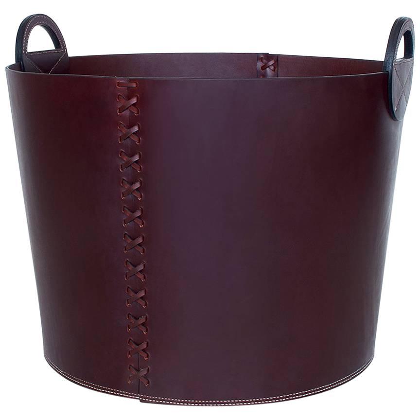 Leather Bushel Basket with White Oak or Aromatic Cedar Bottom For Sale