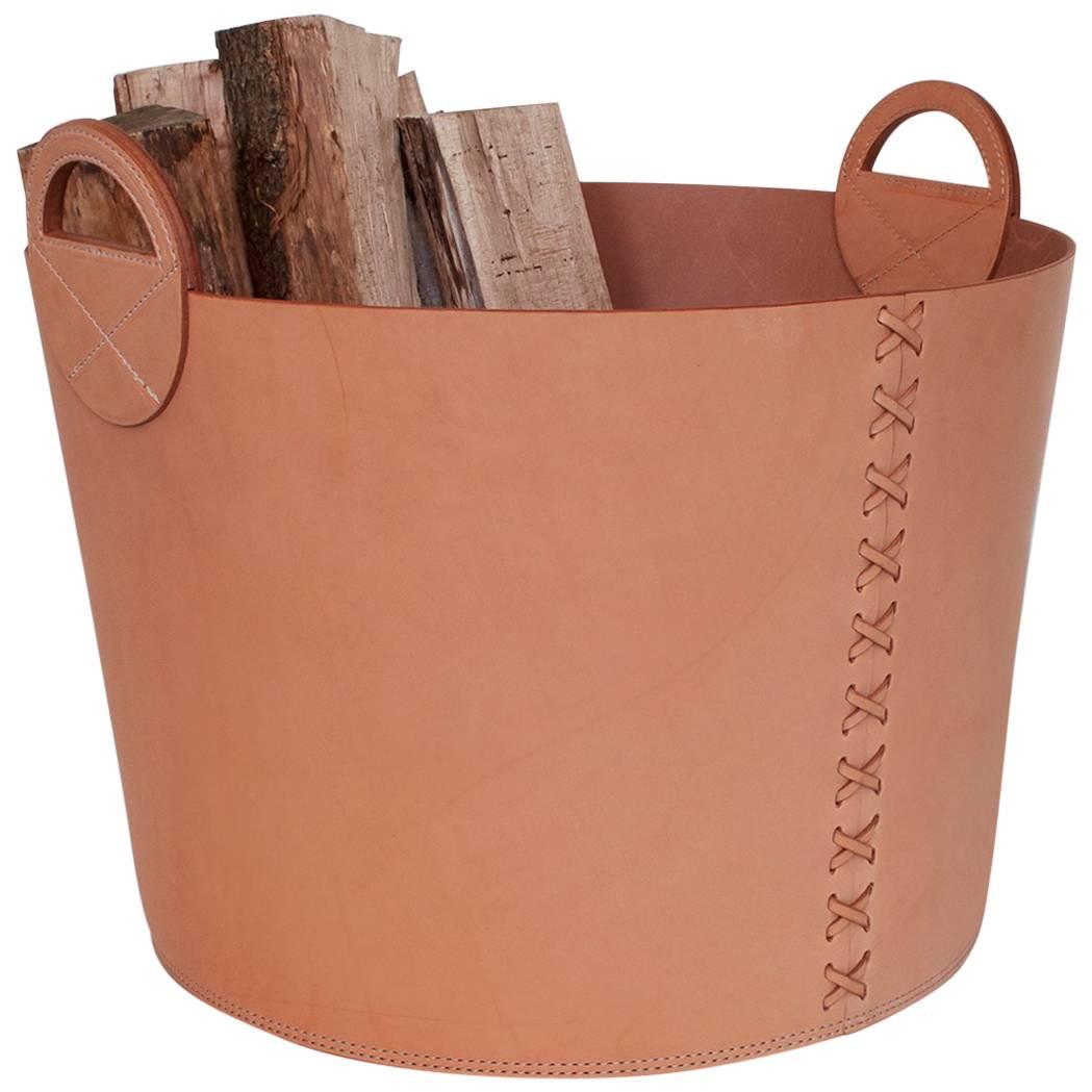 Leather Bushel Basket with White Oak or Aromatic Cedar Bottom For Sale