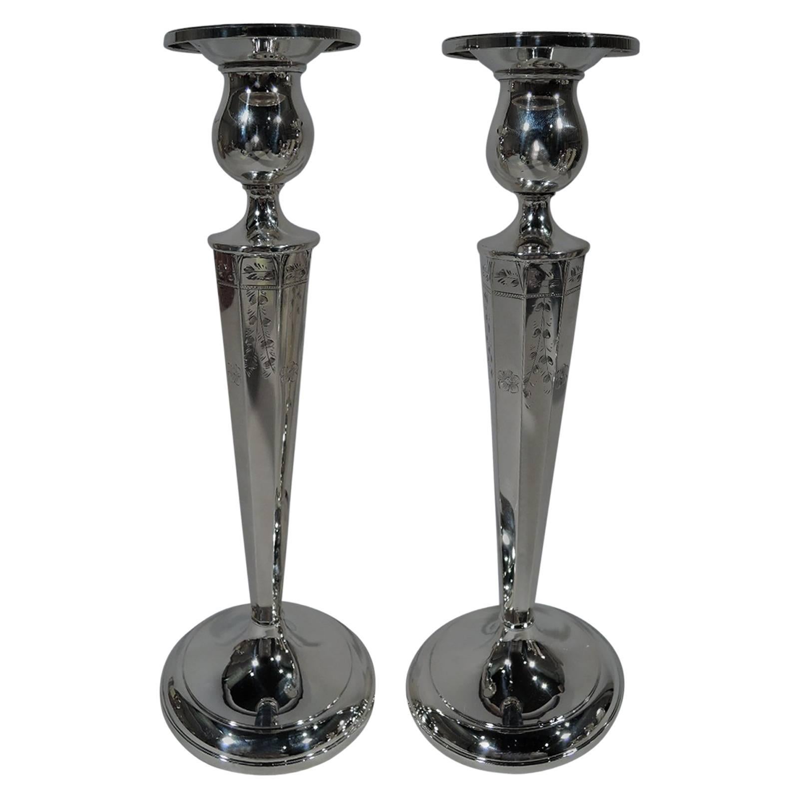 Pair of Pretty Antique American Sterling Silver Candlesticks