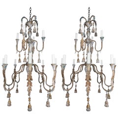 Pair of Italian Wood Beaded Painted Chandeliers