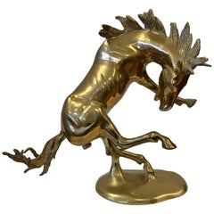 Large Midcentury Brass Bucking Horse Stallion
