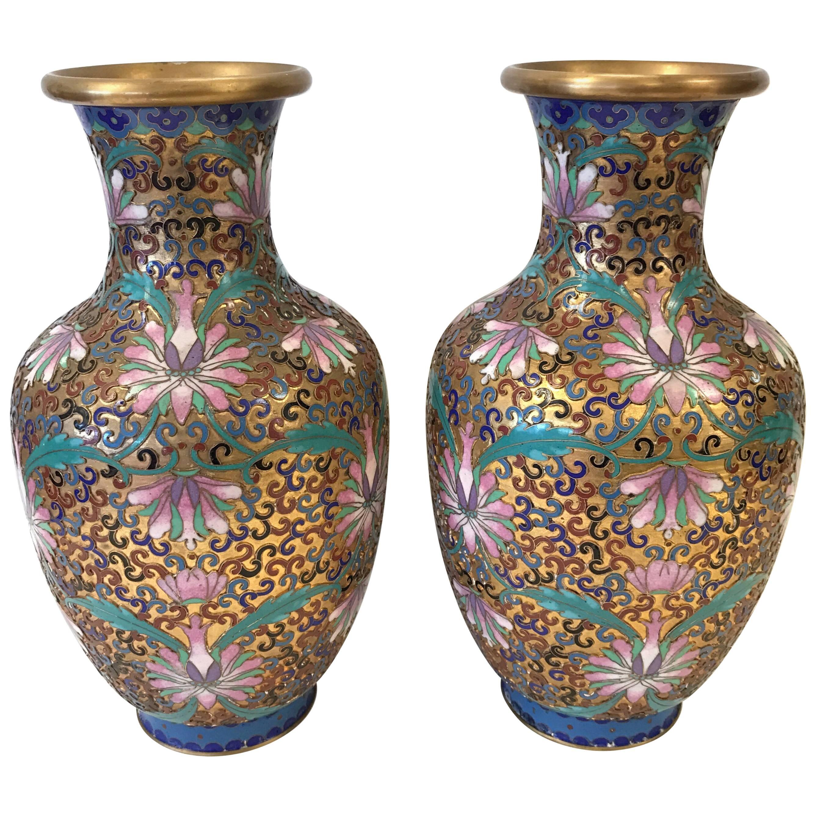 Pair of Chinese Cloisonne Urns Vases