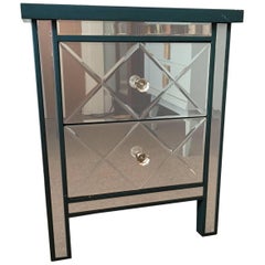 Mirrored End Table in the Style of Ralph Lauren, Caribbean Blue Perimeter