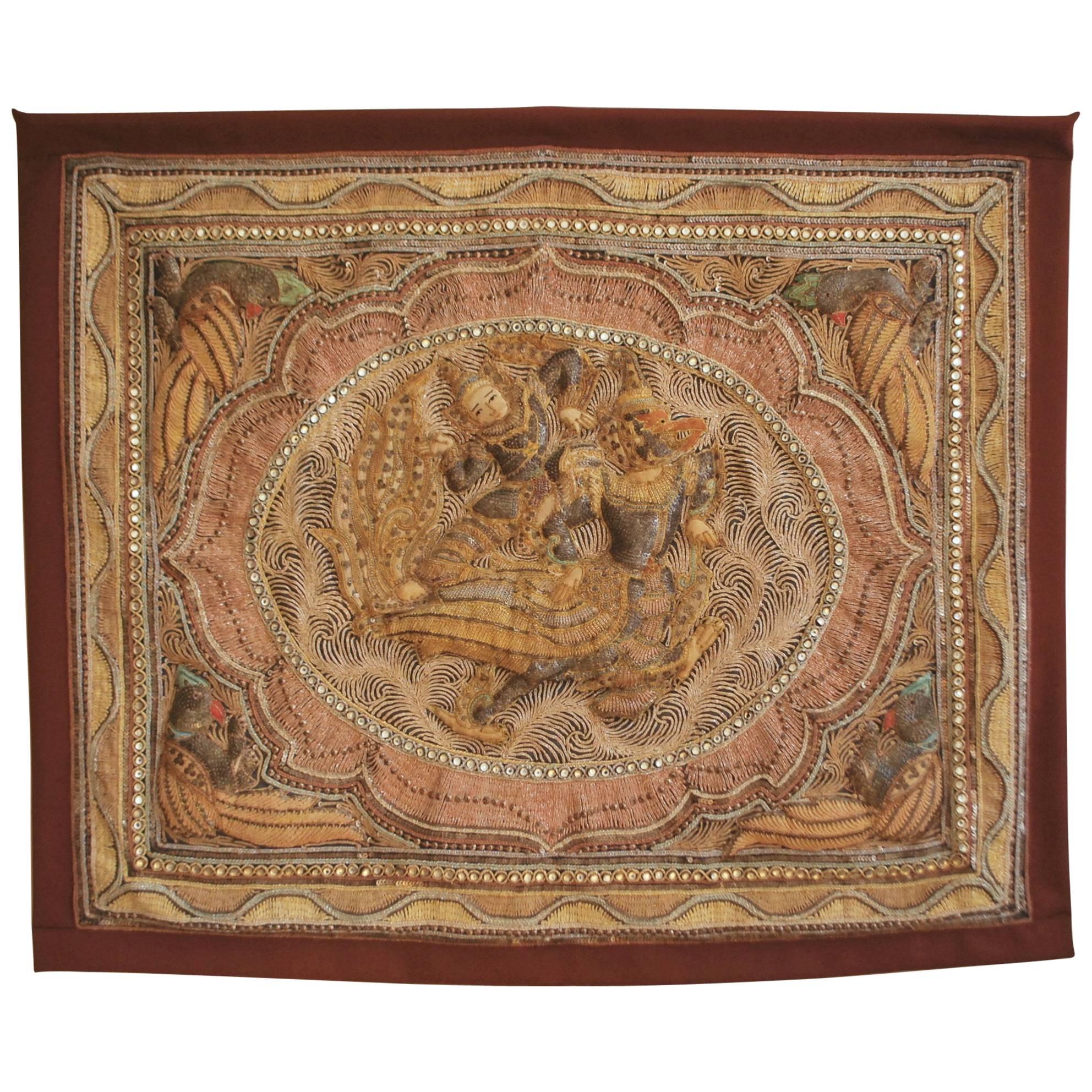 Decorative Tapestry Kalaga Depicting Garuda and Divinity Thailand