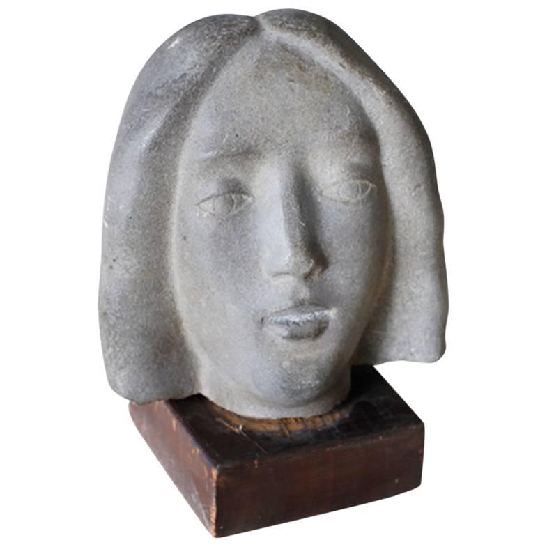 Art Deco Granite Woman's Head, circa 1930s For Sale