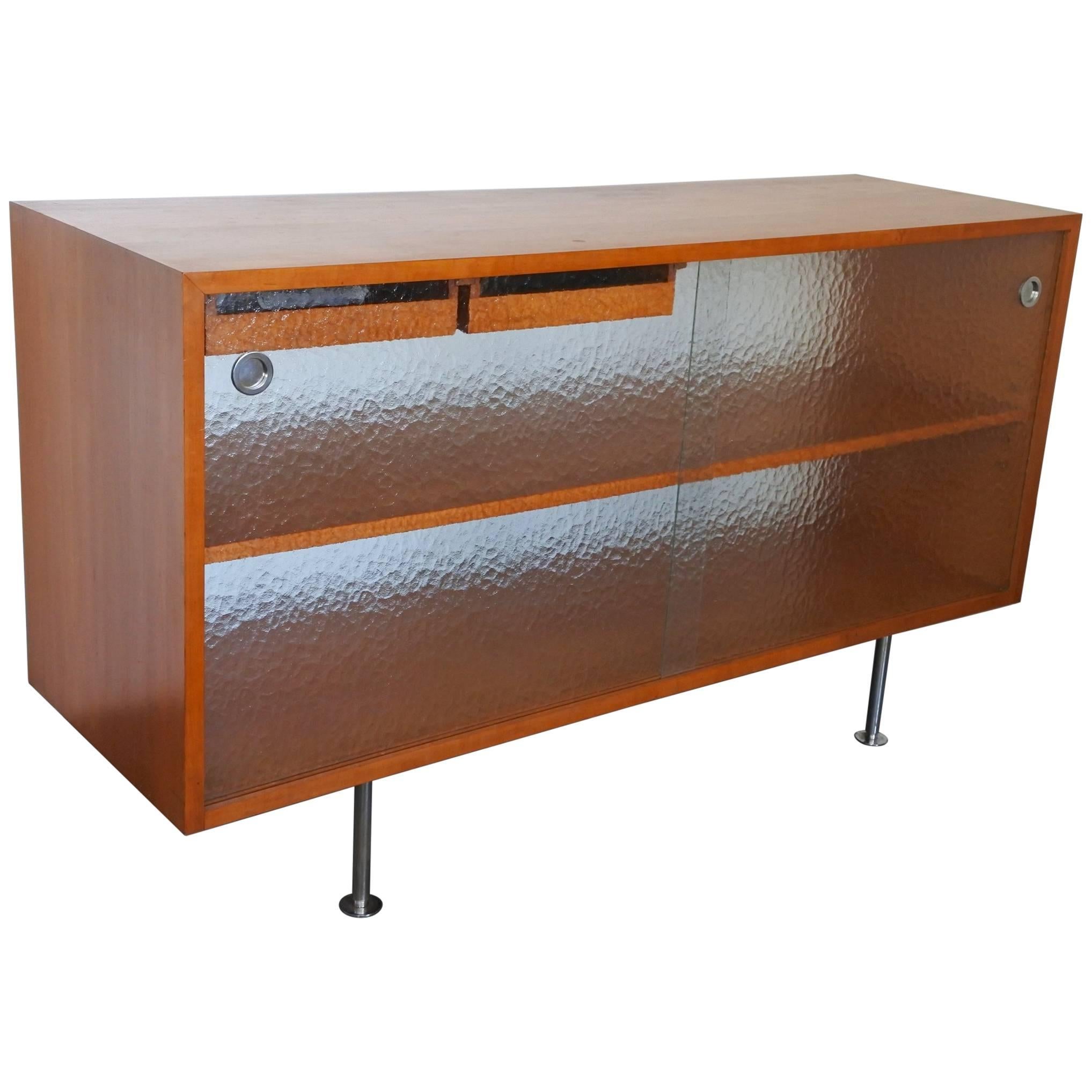 Midcentury Architect's Sideboard Wood Sliding Glass Doors, Room Divider, 1950s