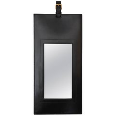 Hand Stitched Leather Wall Mirror in the Manner of Jacques Adnet, France, 1950s