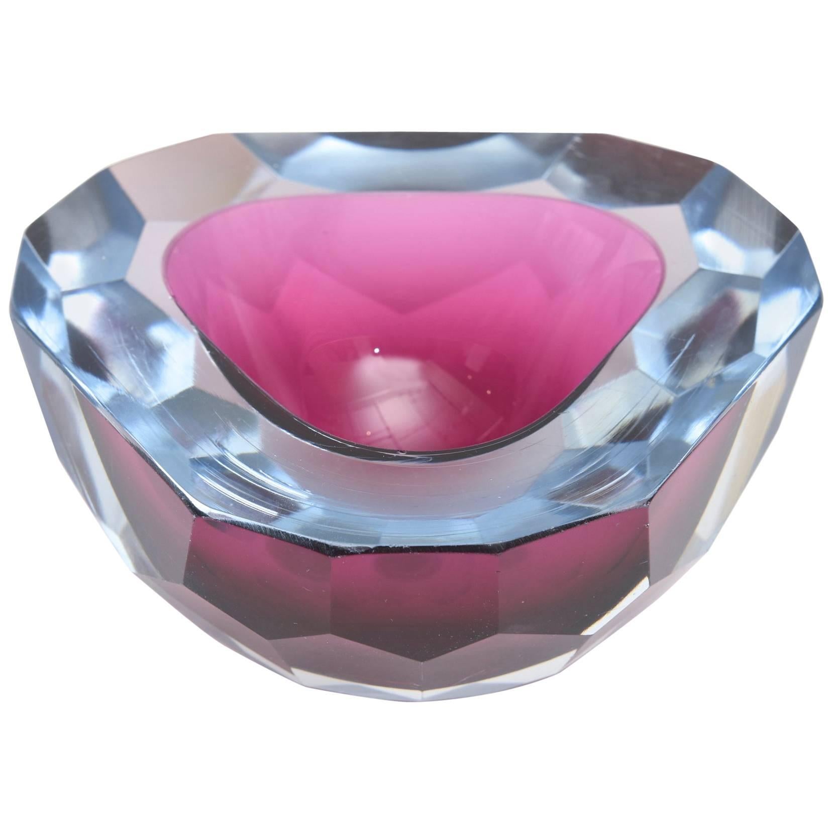 Italian Murano Diamond Faceted Geode Glass Bowl 