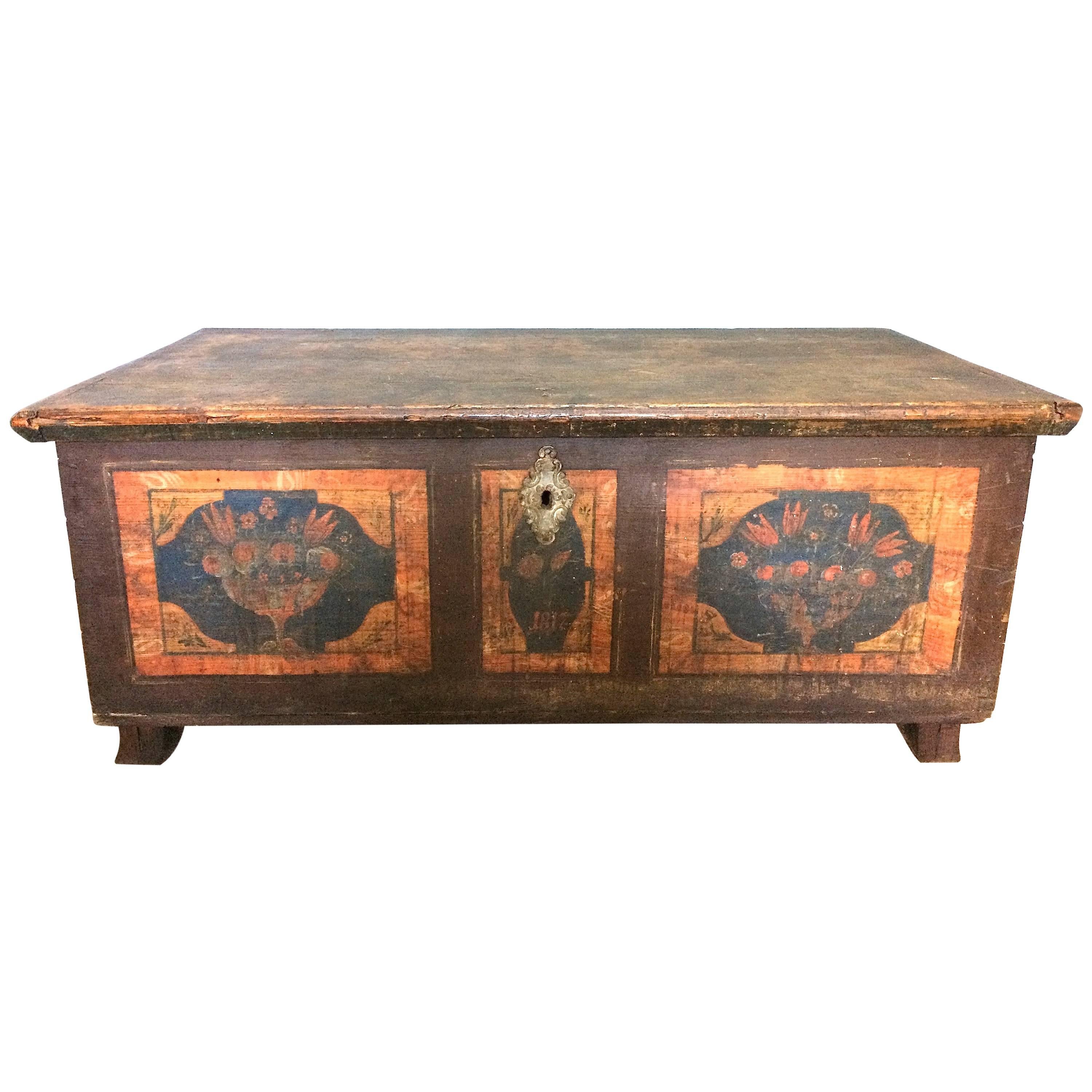 Large Swedish Marriage Chest, 1817 For Sale