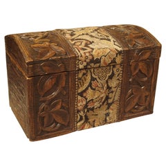 Antique French Carved Black Forest Trunk with Needlepoint, circa 1900