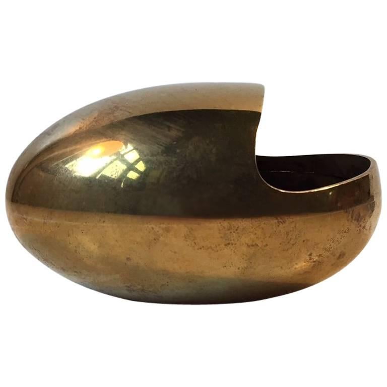 Danish Modernist Solid Brass Ashtray 'the Smile' by Carl Cohr, 1950s