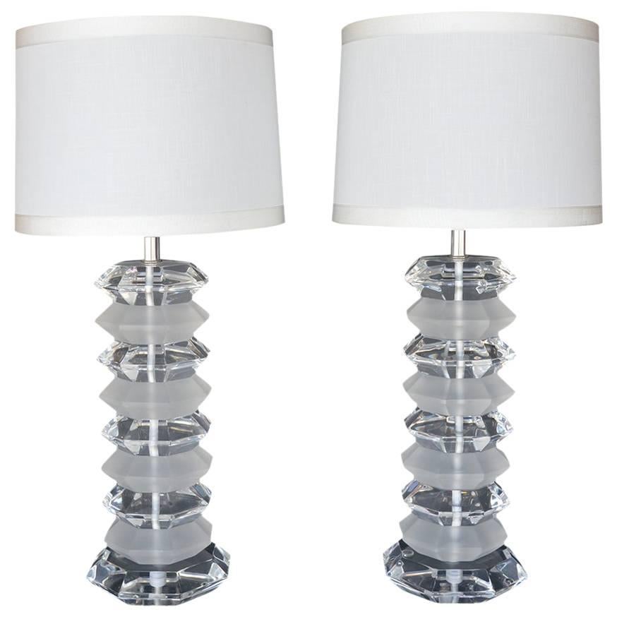 Pair of Frosted and Clear Acrylic Table Lamps