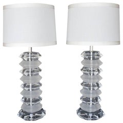 Pair of Frosted and Clear Acrylic Table Lamps