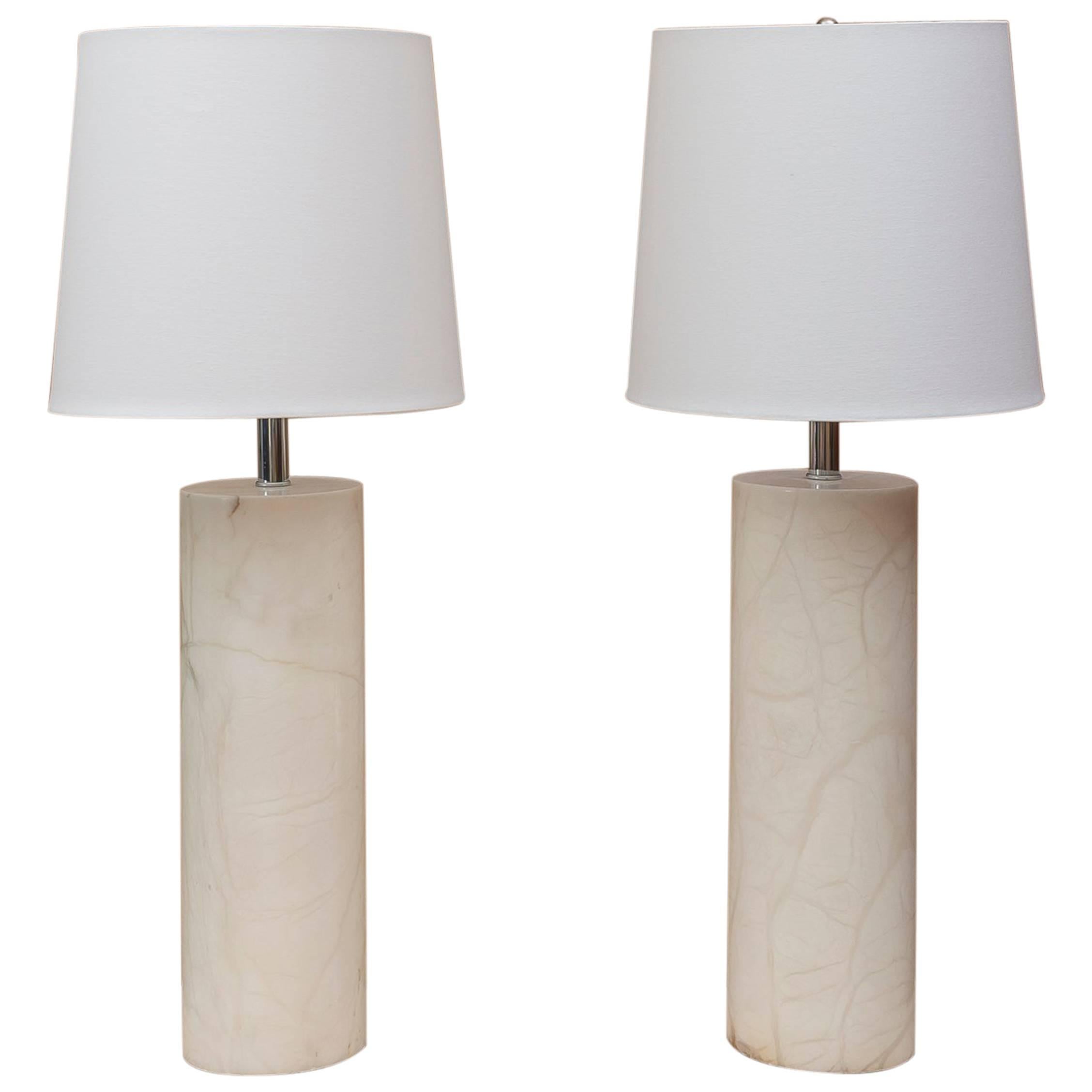 Monumental Pair of Marble Lamps For Sale