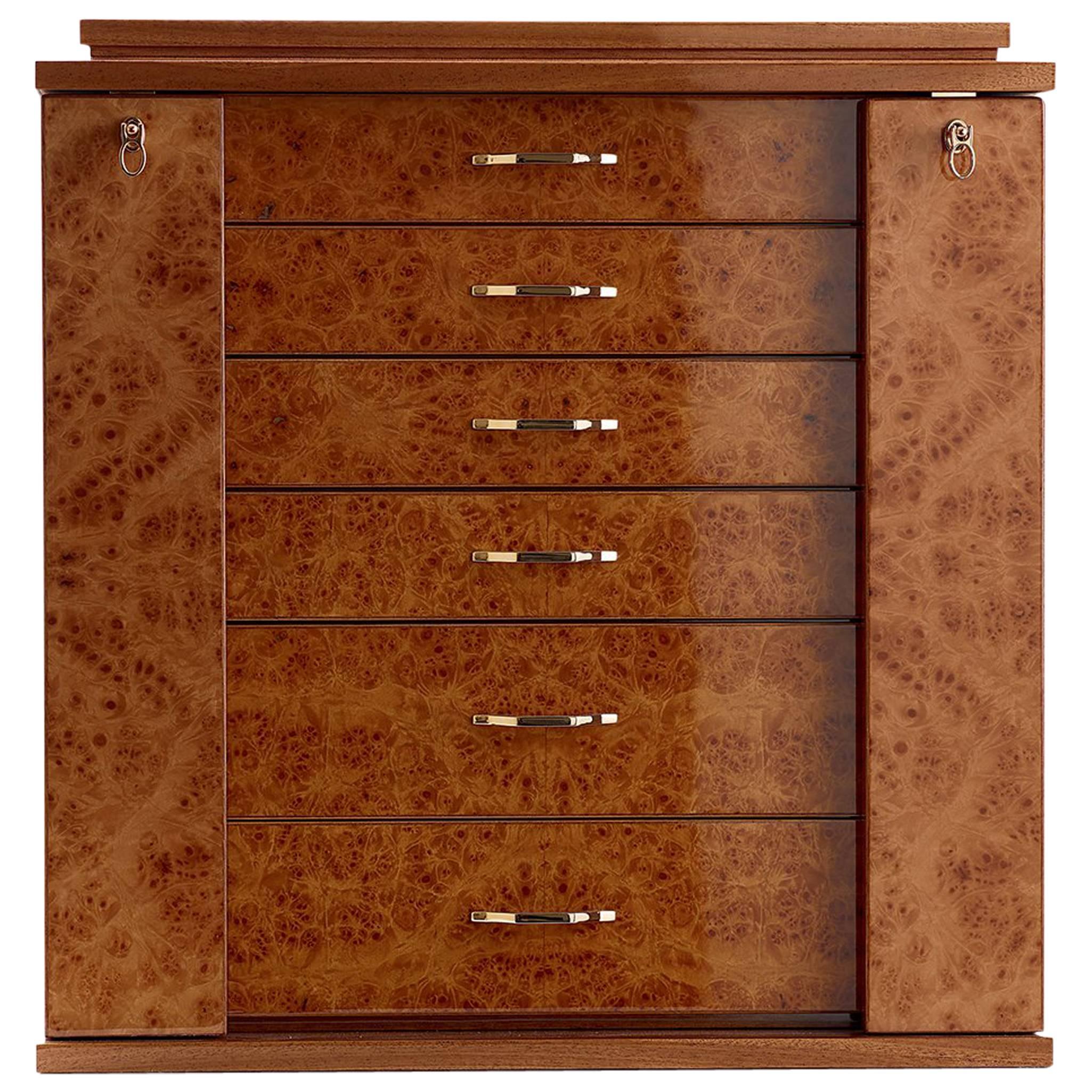 Polished Briarwood and Mahogany Jewel Box with Gold-Plated Hardware by Agresti