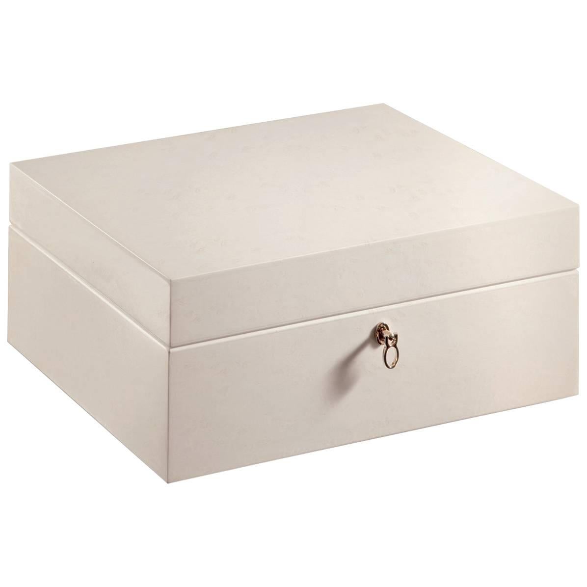 Polished White Jewel Box in Bird's-Eye Maple with Gold-Plated Hardware, Agresti