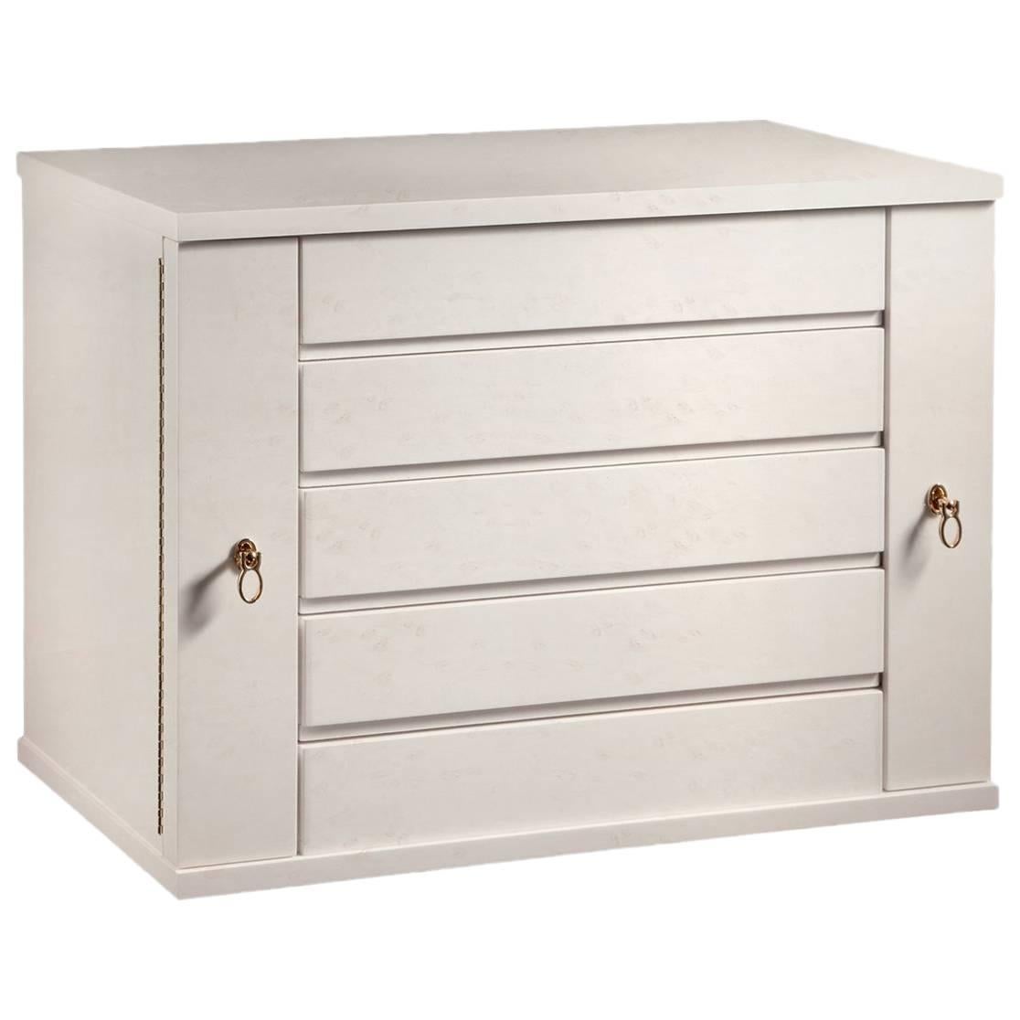 Polished White Jewel Chest in Bird's-Eye Maple, Gold-Plated Hardware, Agresti