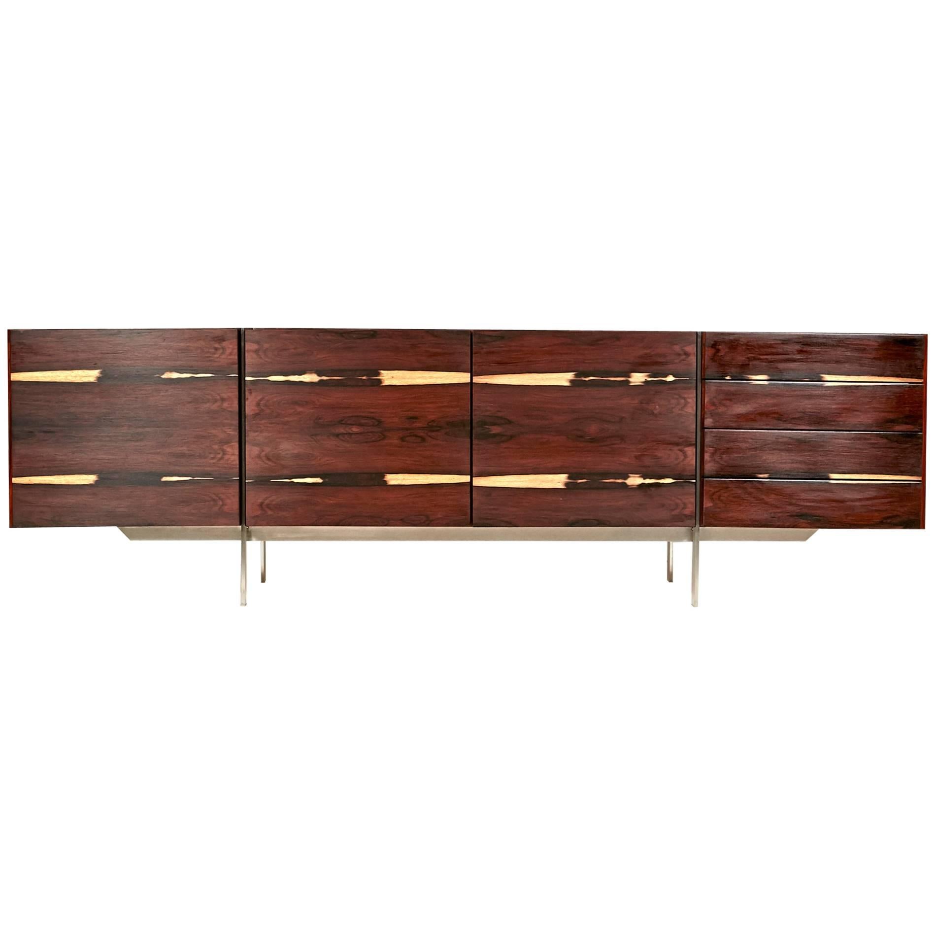 Danish Ib Kofod-Larsen Rosewood and Steel Low Sideboard, 1960s For Sale