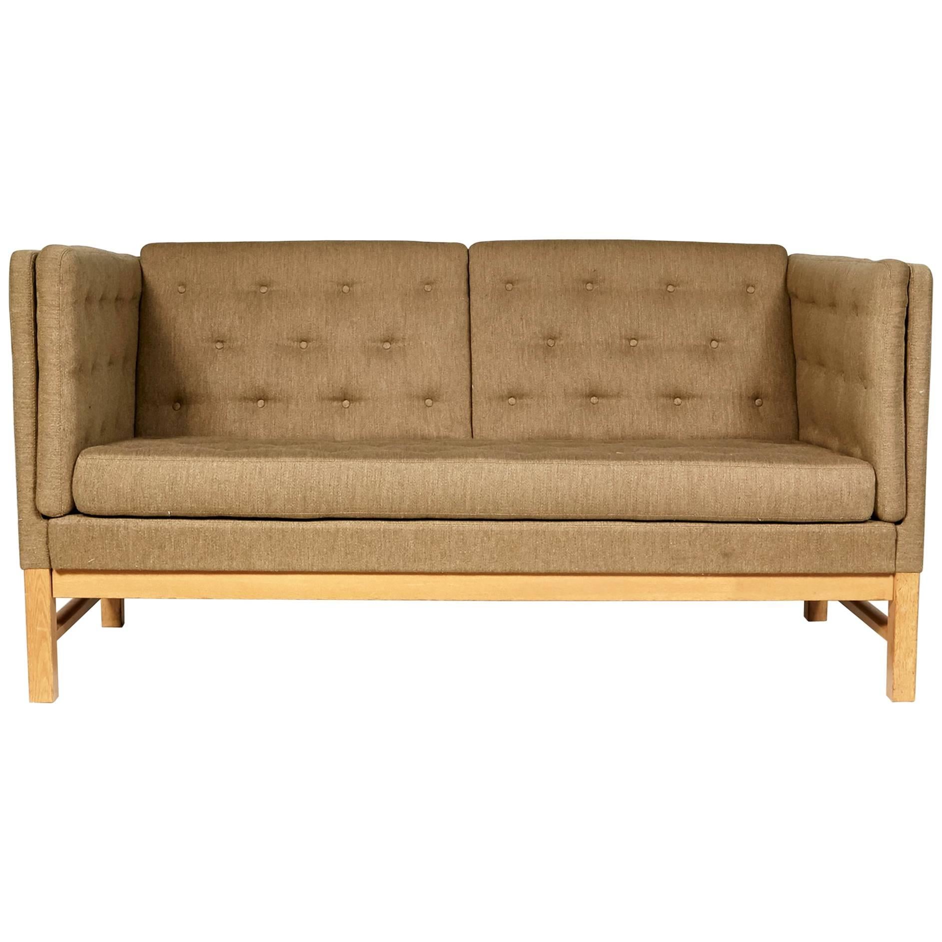 Erik Ole Jorgensen Tufted Sofa in Original Olive Wool Tweed For Sale