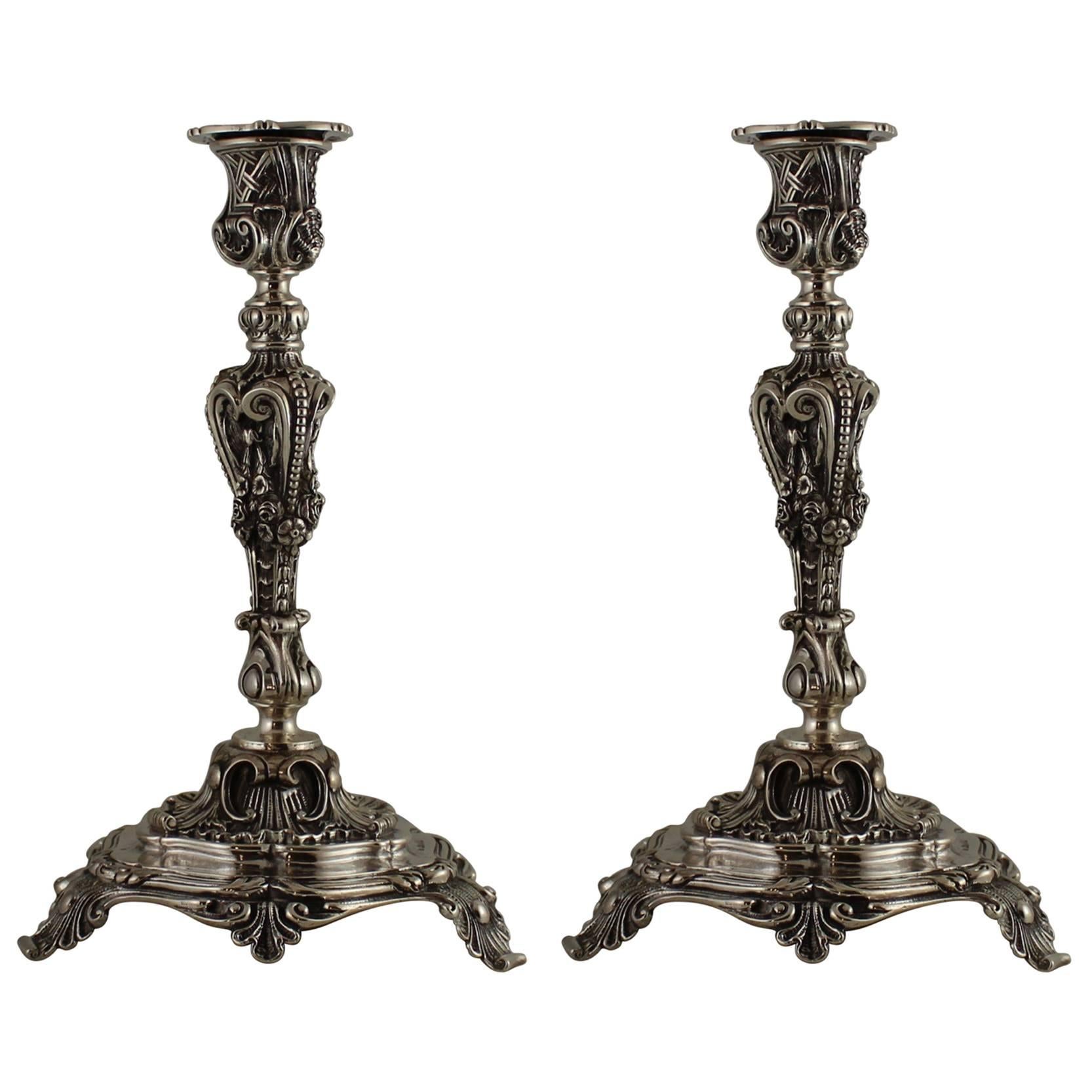 Pair of John George Smith English Sterling Silver Candlesticks For Sale