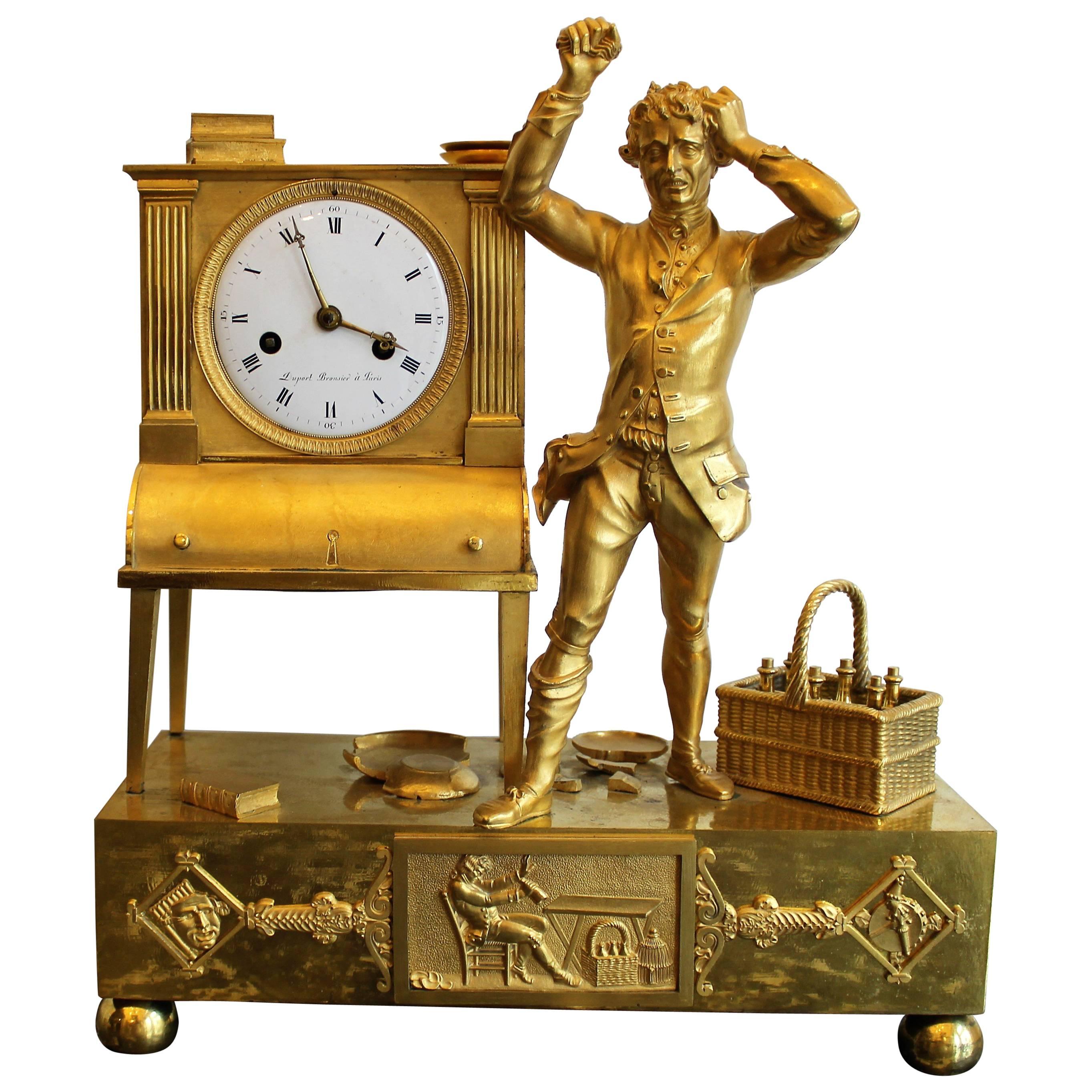 French Bronze Gilded Empire Period Allegorical Clock