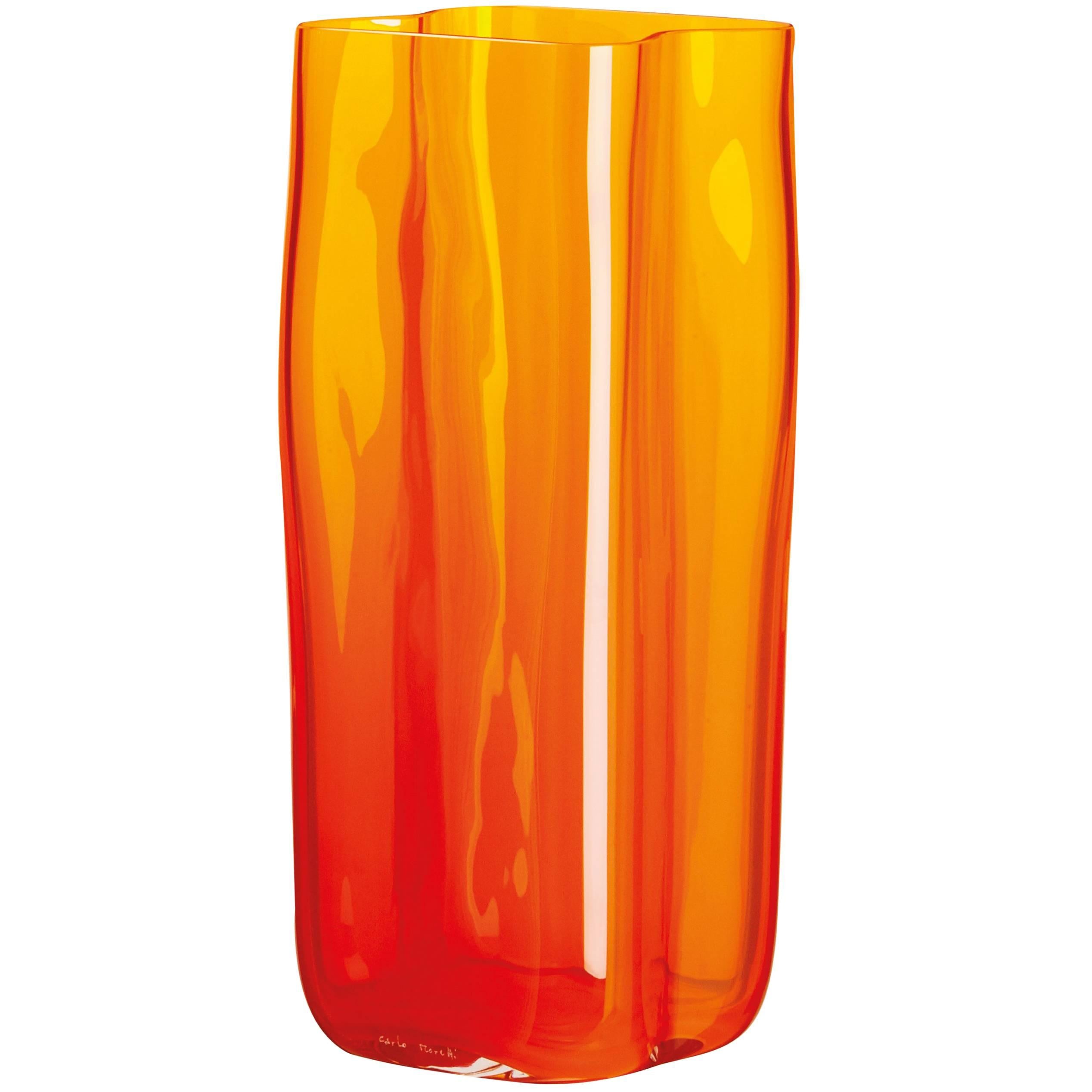 Bosco Carlo Moretti Contemporary Mouth Blown Murano Glass Vase in Orange
