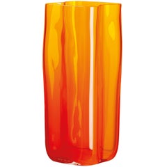 Vase contemporain en verre de Murano soufflé à la bouche en orange Bosco Carlo Moretti