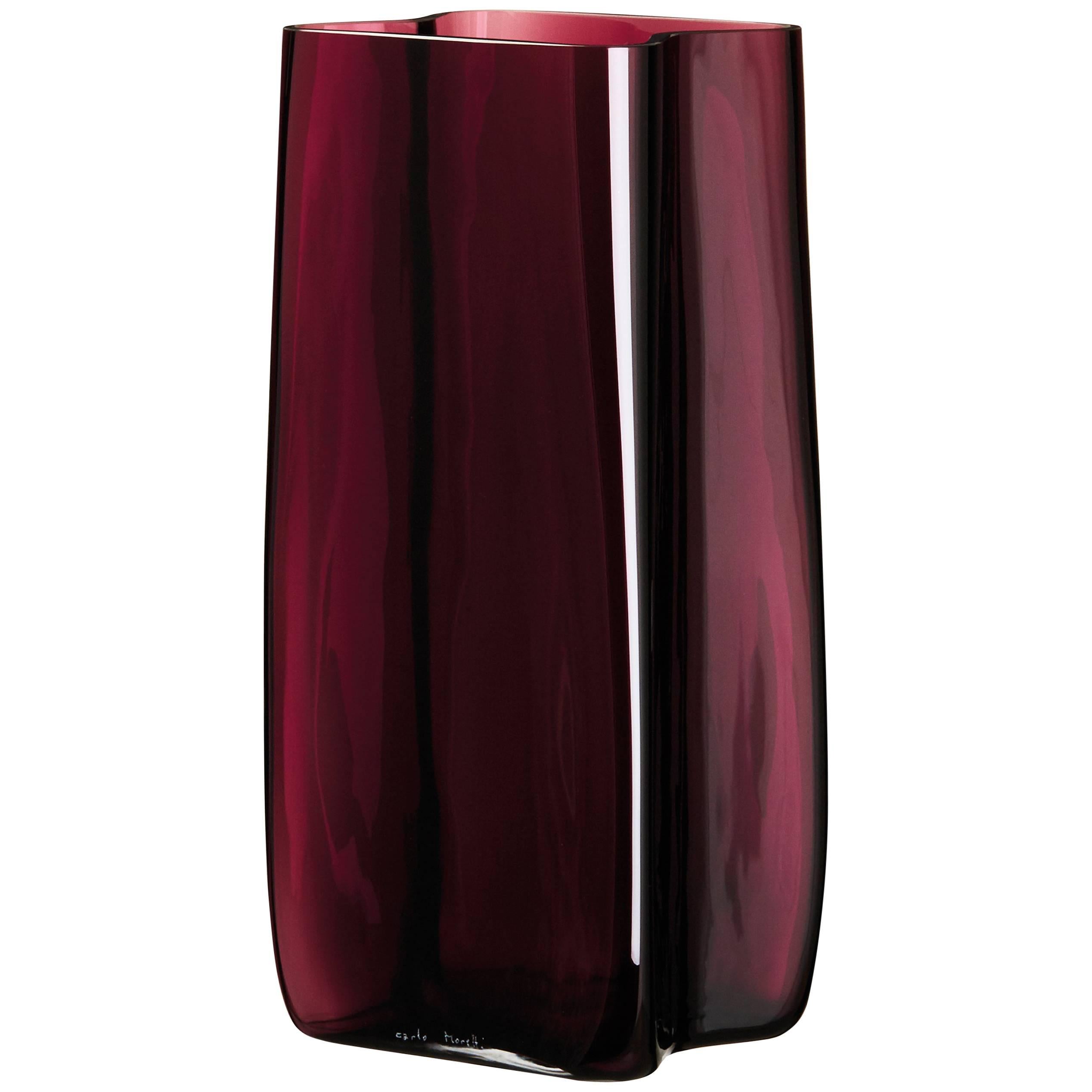Bosco Carlo Moretti Contemporary Mouth Blown Murano Glass Vase in Clear Purple For Sale